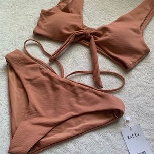 Tan Textured NWT ZAFUL Tie Front Bikini (padded)